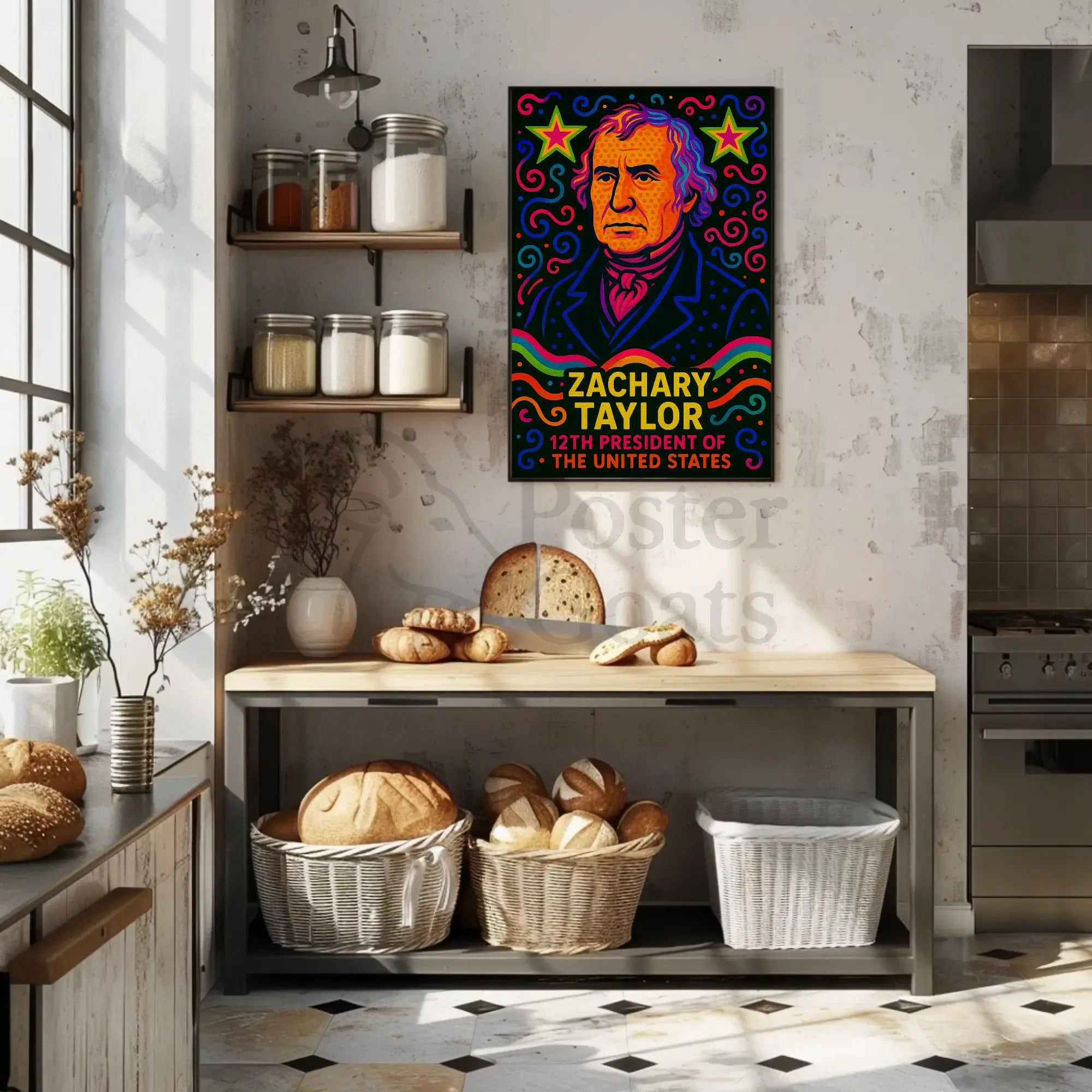 Zachary Taylor Neon Portrait Historical or Presidential Poster PosterGoat