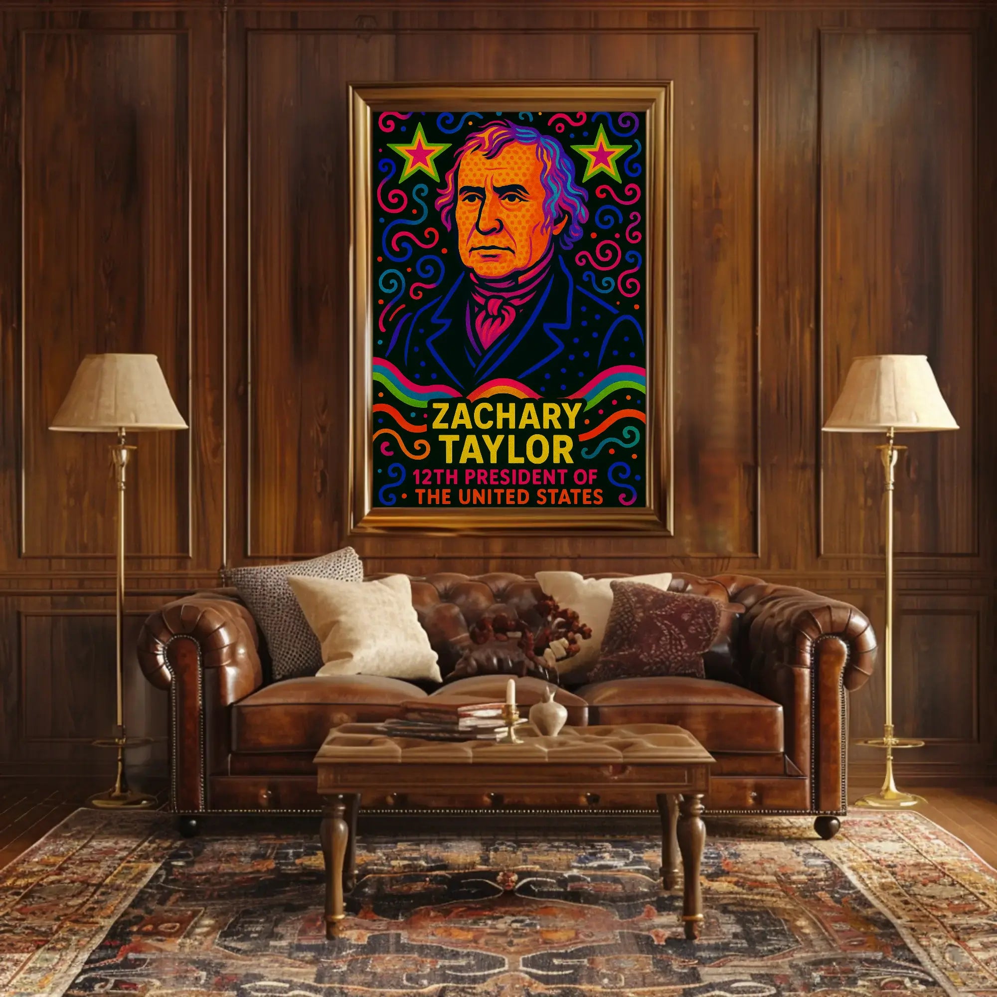 Zachary Taylor Neon Portrait Historical or Presidential Poster PosterGoat
