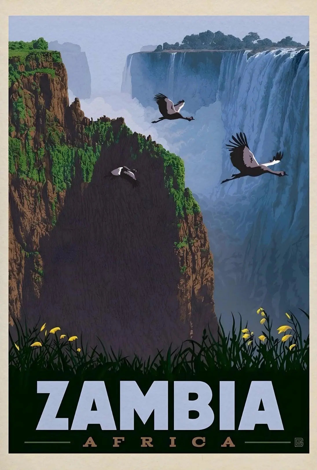 Zambia Victoria Falls Adventure Vintage Travel Poster PosterGoat