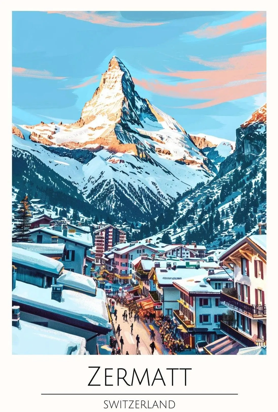 Zermatt Alpine Sunrise Vintage Travel Poster PosterGoat