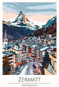 Zermatt Matterhorn Alpine Scene Travel Poster PosterGoat