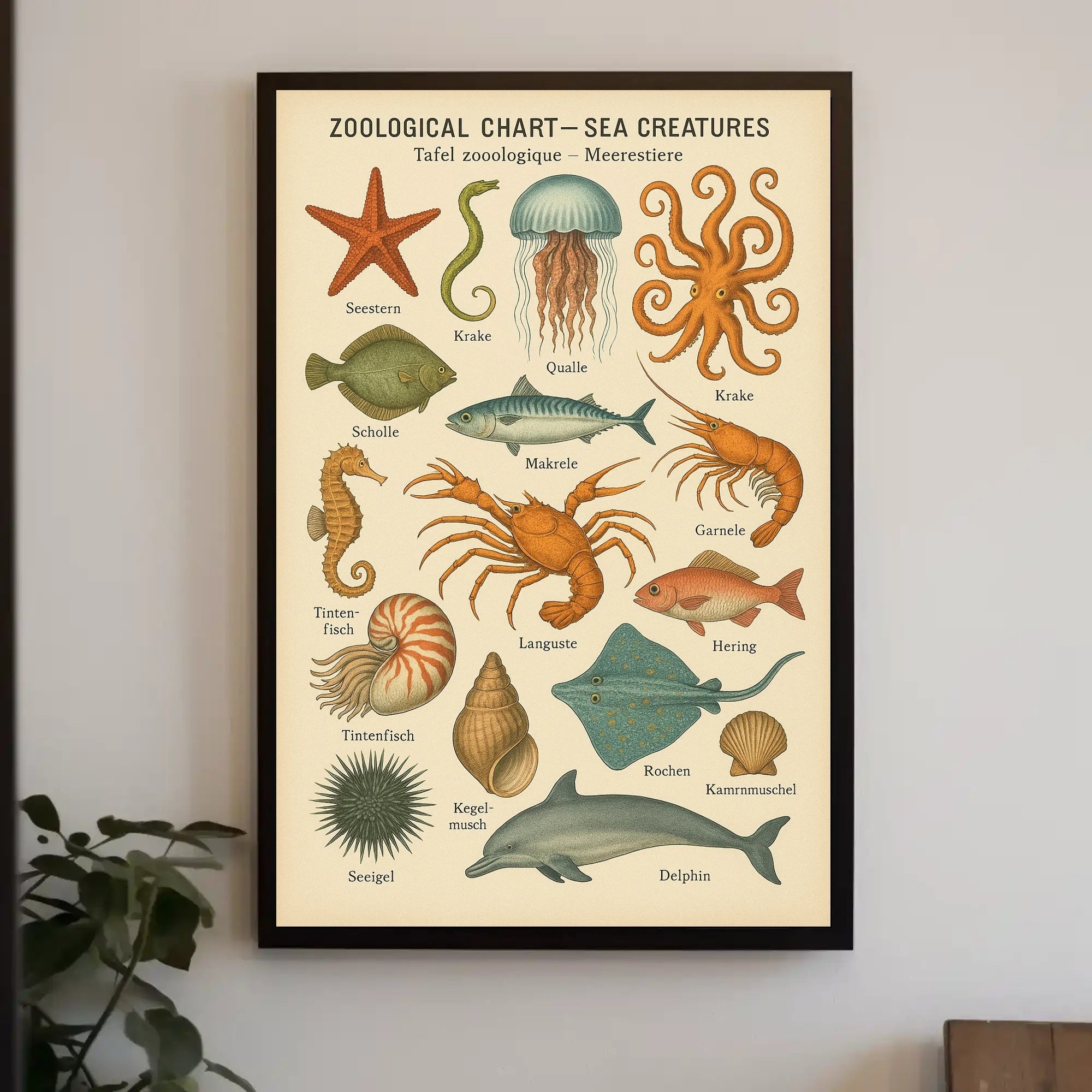 Zoological Chart of Vintage Sea Life Educational Poster PosterGoat