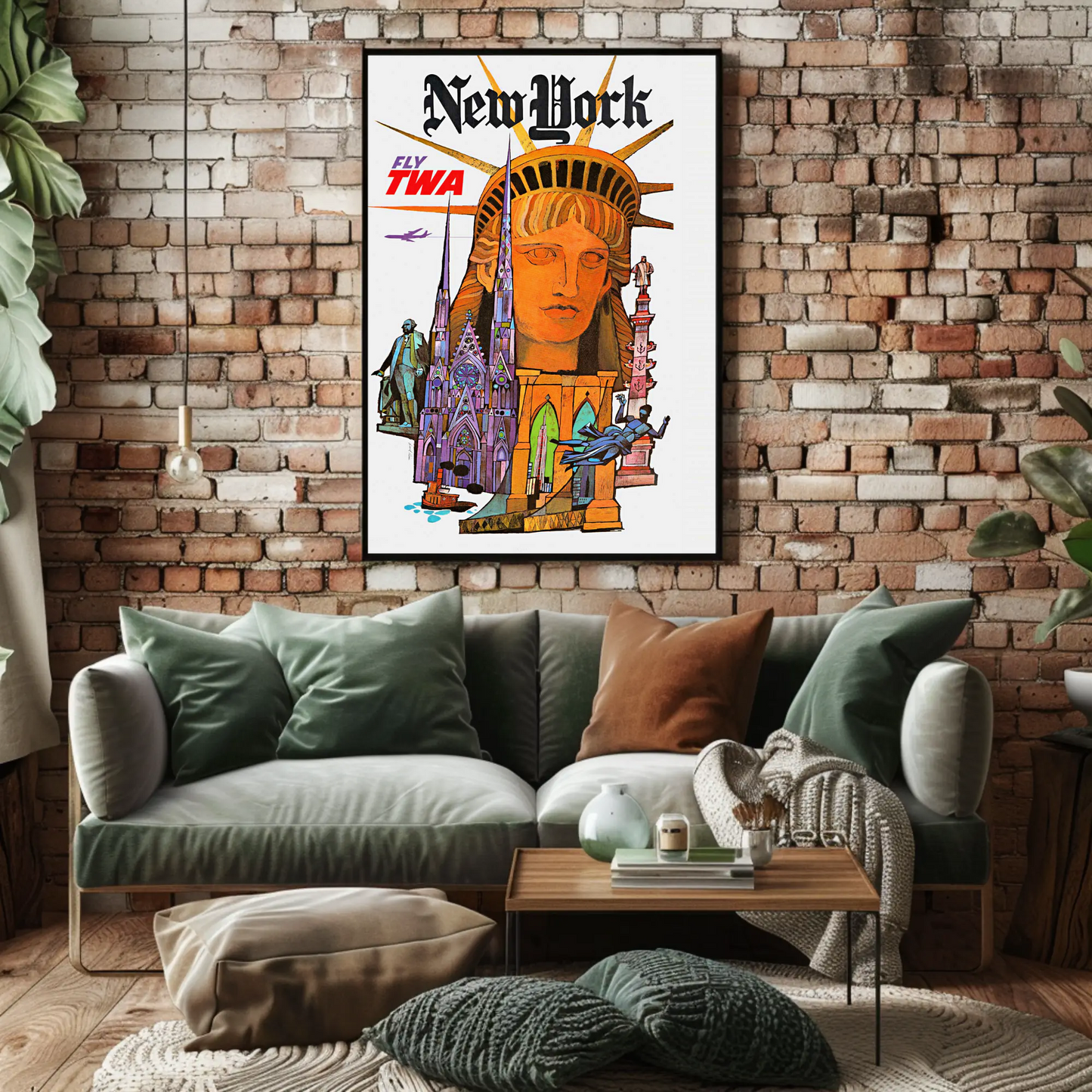 1960s “New York - Fly TWA” Vintage Style Air Travel Poster