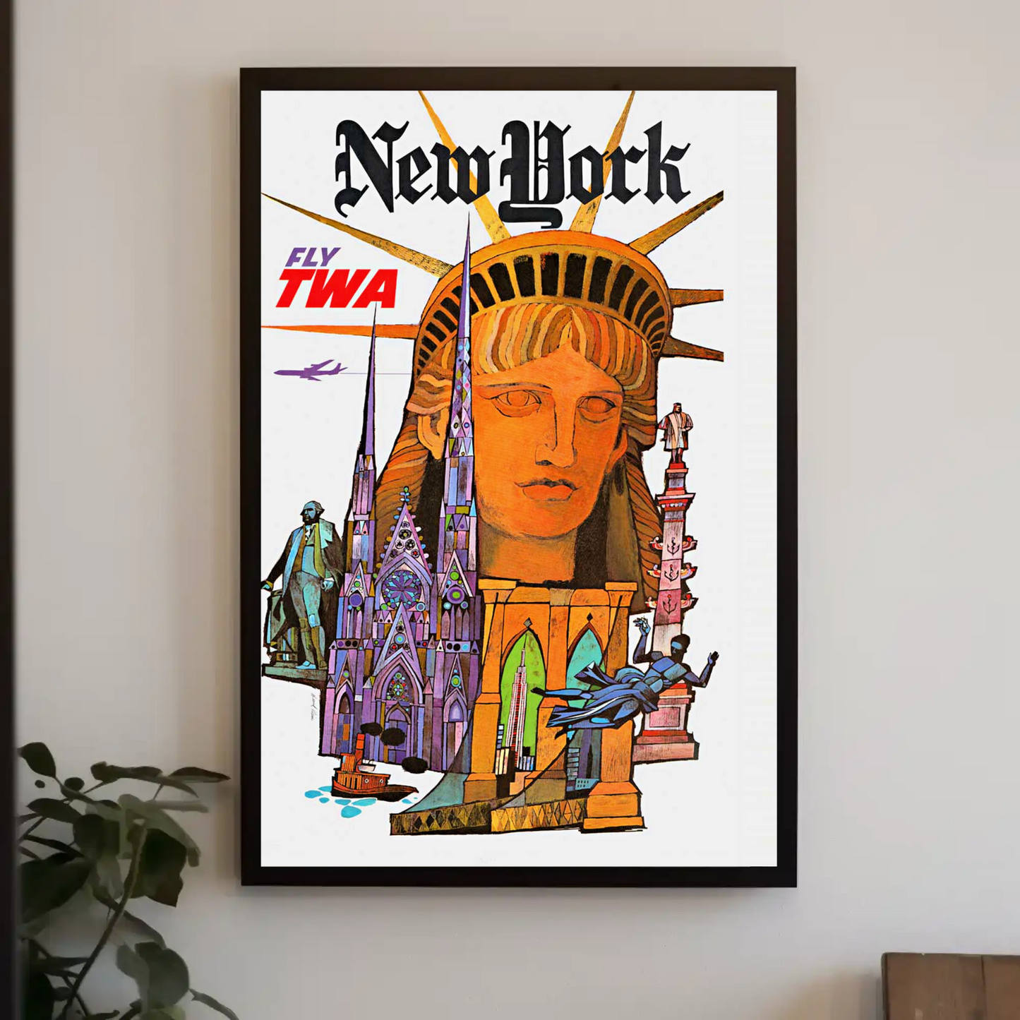 1960s “New York - Fly TWA” Vintage Style Air Travel Poster
