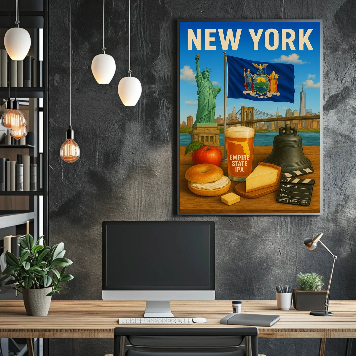 New York City Iconic Landmarks Poster Modern Wall Art