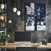 Winter Cemetery Scene with Wreath and Cross Poster