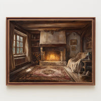 Cozy Rustic Cabin Fireplace Illustration Poster