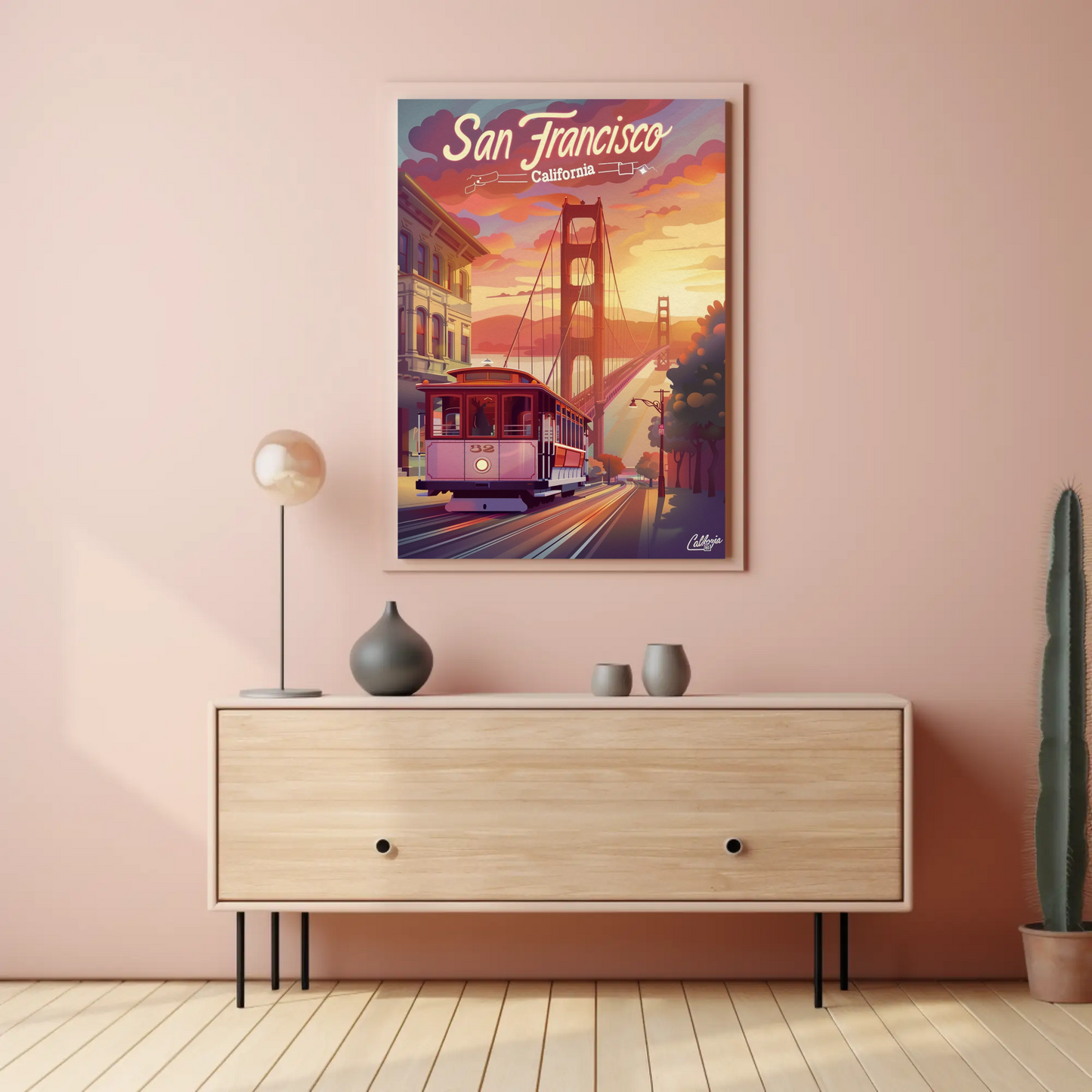 San Francisco Cable Car Golden Sunset Travel Poster
