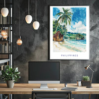 Tropical Beach Serenity: Vibrant Watercolor Travel Poster PosterGoat