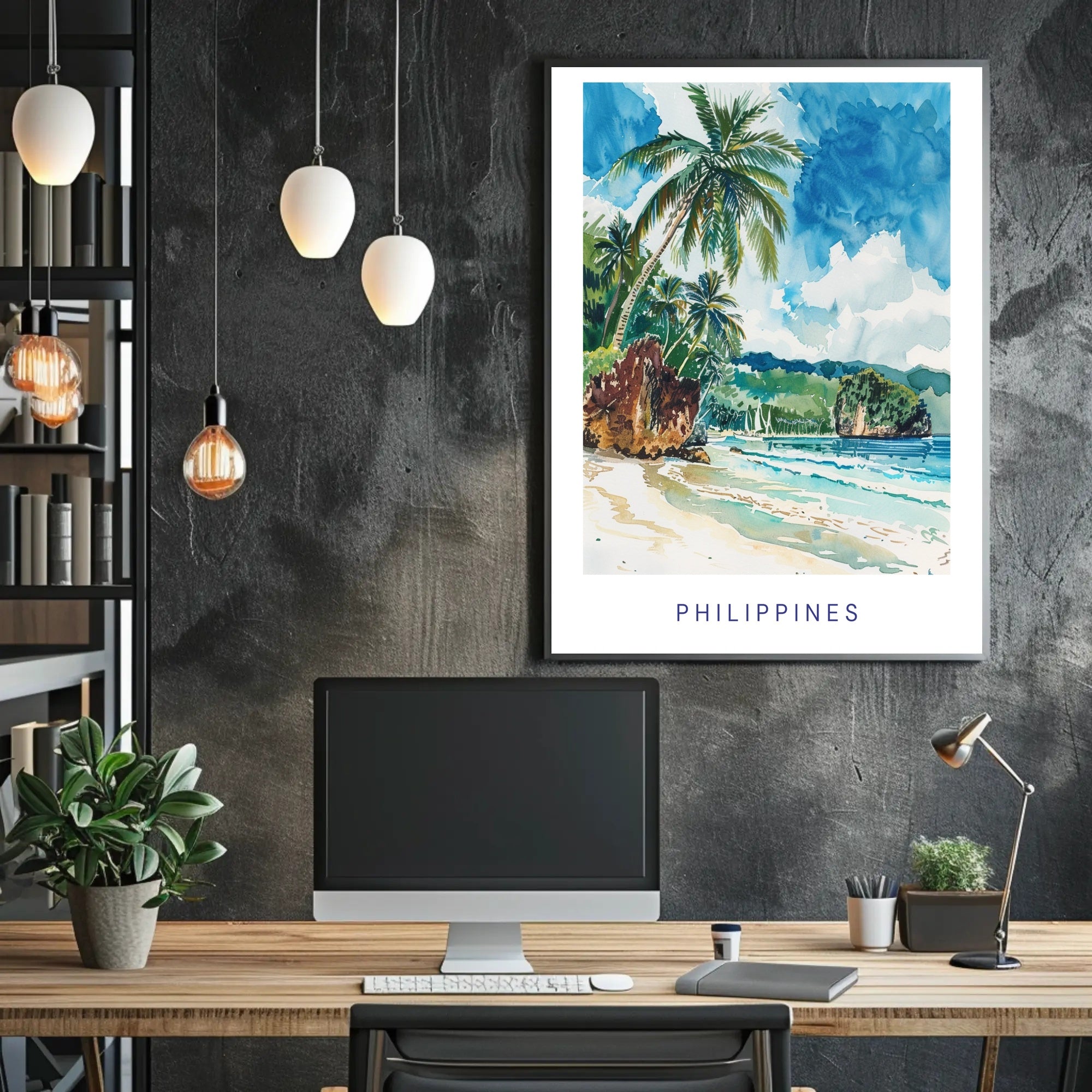 Tropical Beach Serenity: Vibrant Watercolor Travel Poster PosterGoat