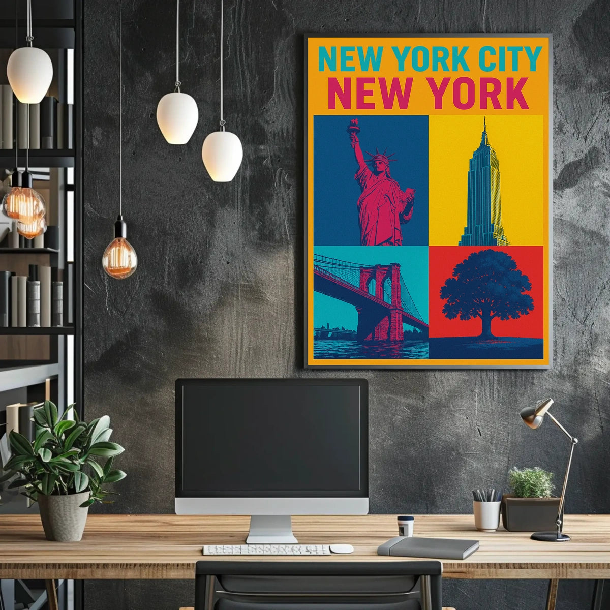 New York City Landmarks Skyline Poster Modern Wall Art