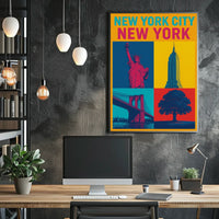 New York City Landmarks Skyline Poster Modern Wall Art
