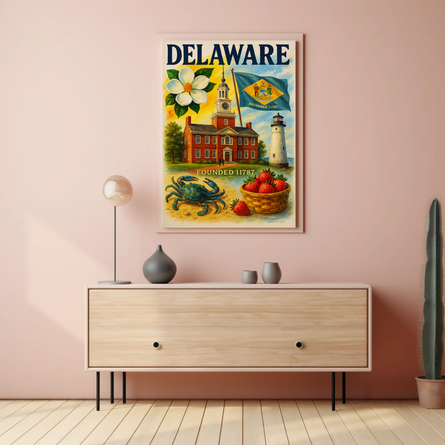Delaware Flag Crab Strawberries Travel Poster