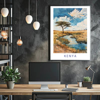 Kenya Savanna Watercolor Landscape Travel Poster PosterGoat