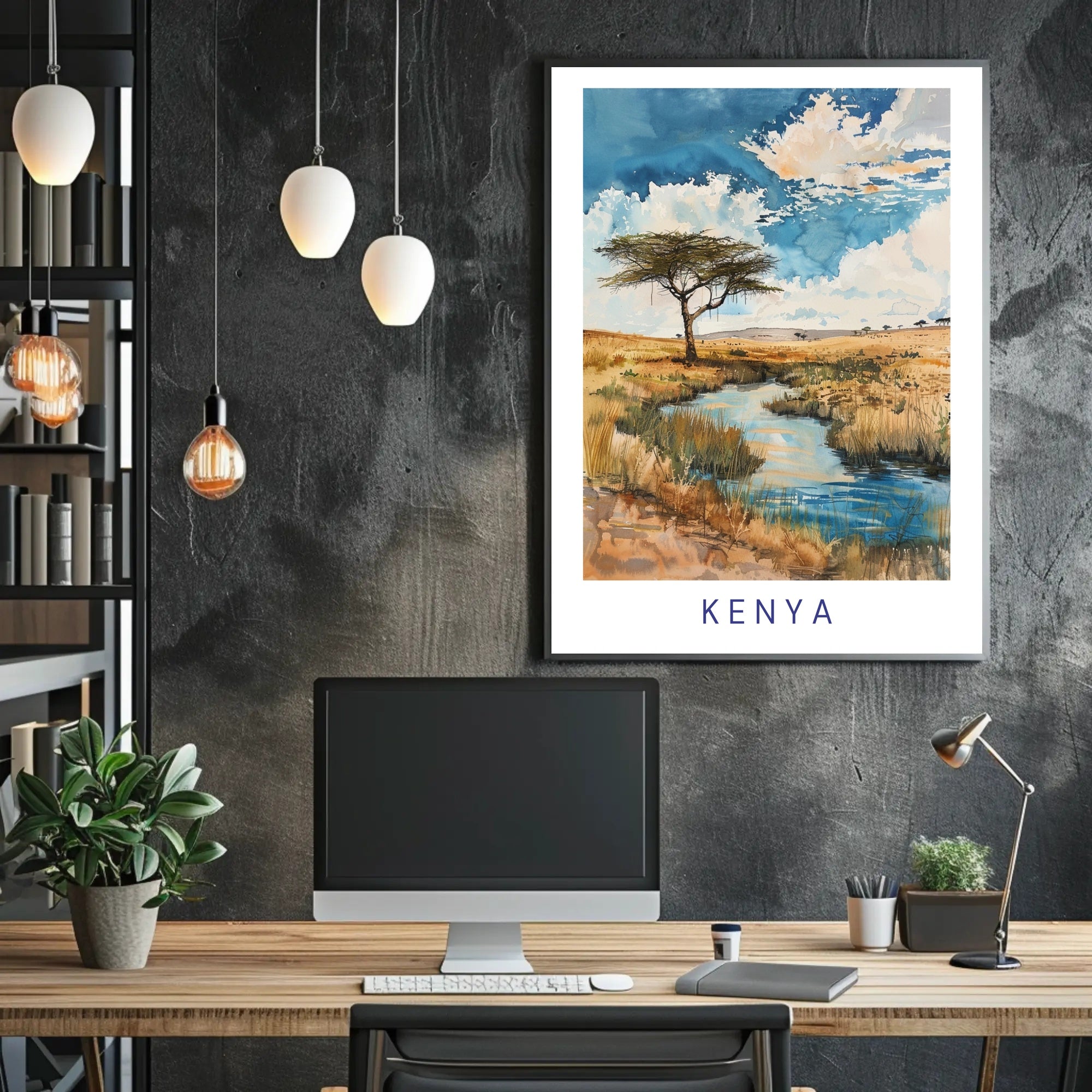 Kenya Savanna Watercolor Landscape Travel Poster PosterGoat