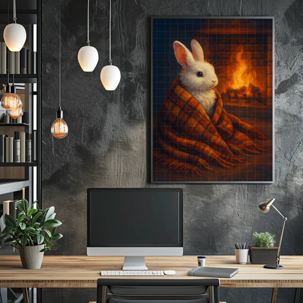 Cozy Rabbit By The Fireplace Poster