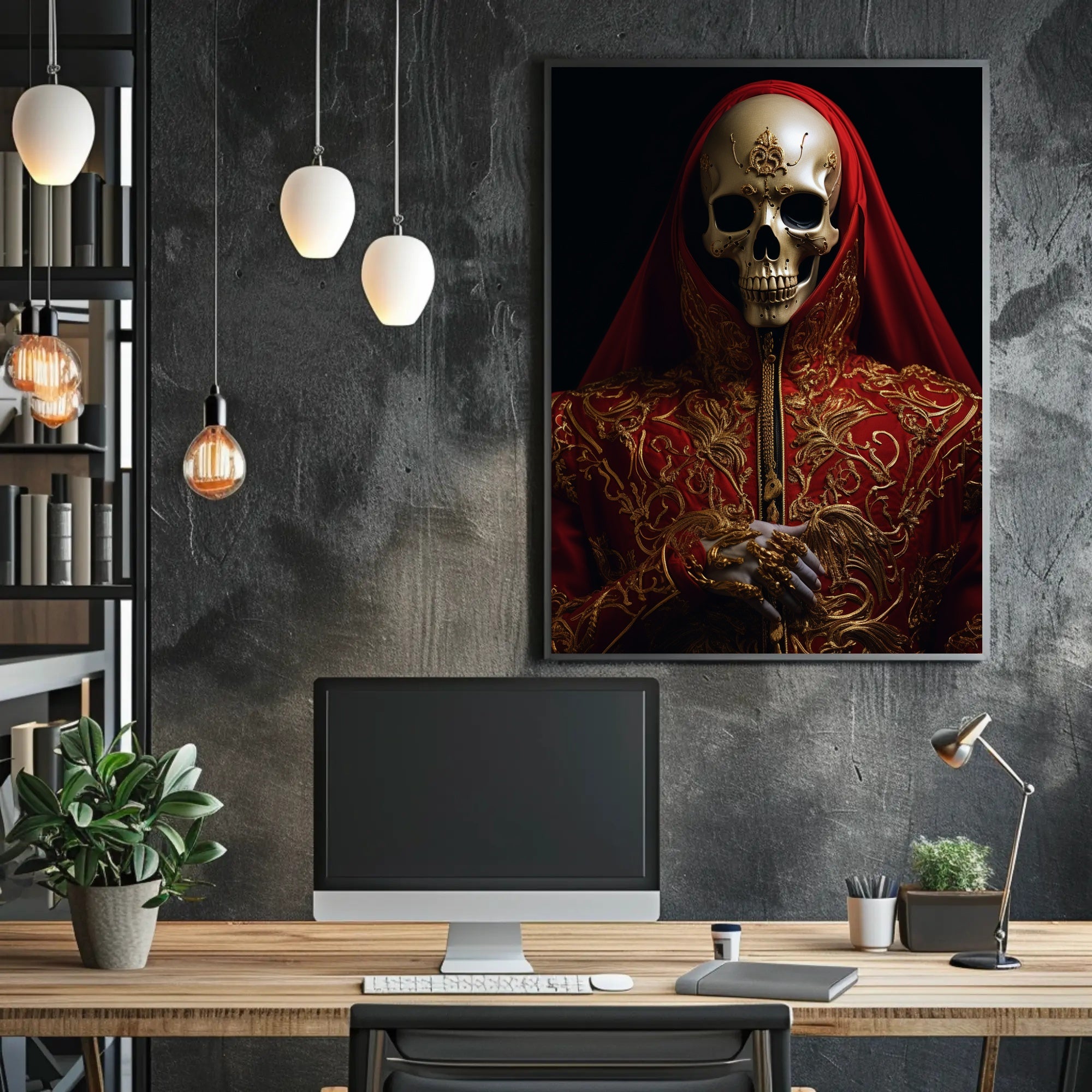 Regal Elegance In Red And Gold Poster PosterGoat