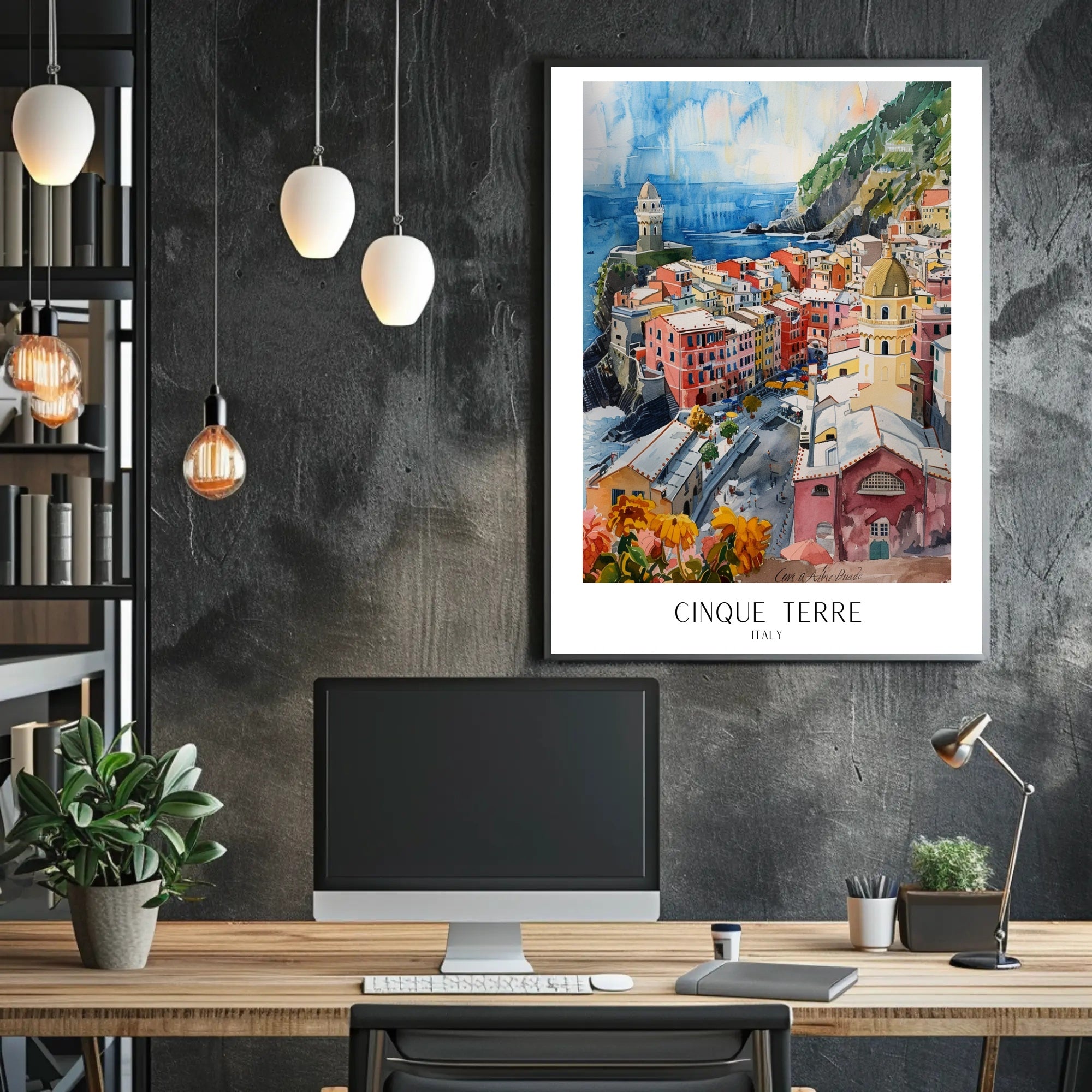 Colorful Cinque Terre Watercolor Art Travel Poster PosterGoat