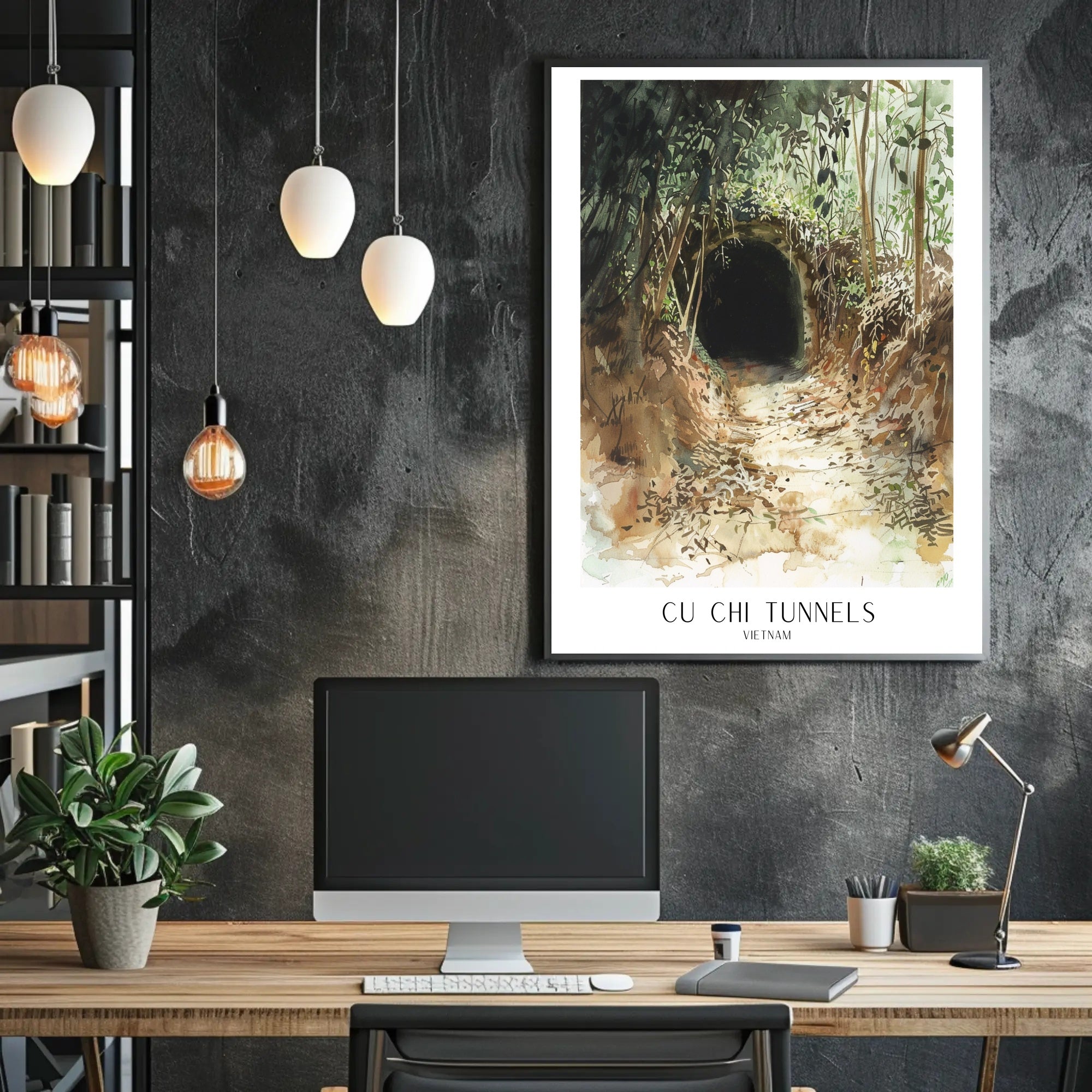 Cu Chi Tunnels Watercolor Travel Poster PosterGoat