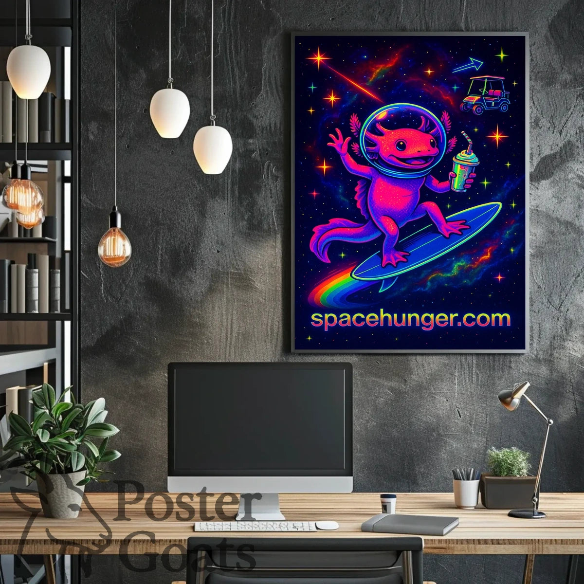 Whimsical Cosmic Axolotl Psychedelic Space Adventure Poster