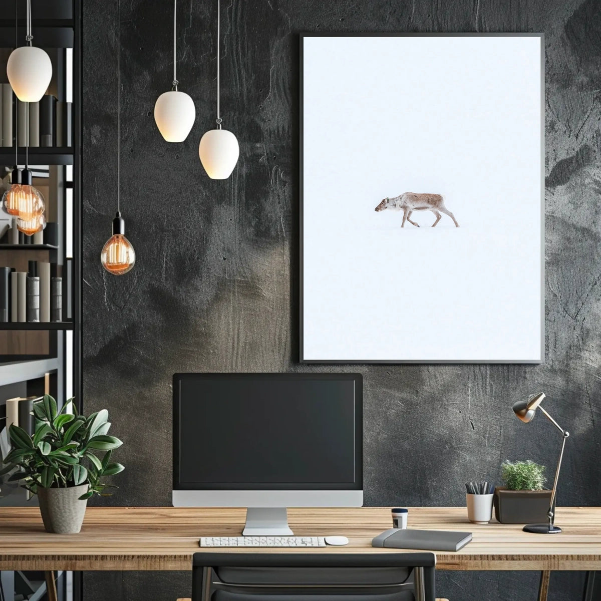 Solitary Reindeer In Snow Poster