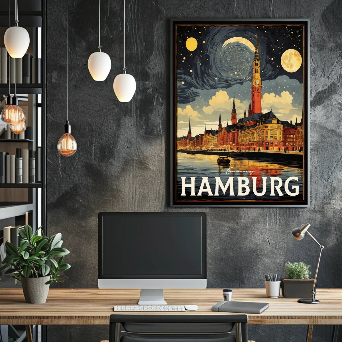 Hamburg A Nighttime Cityscape Poster