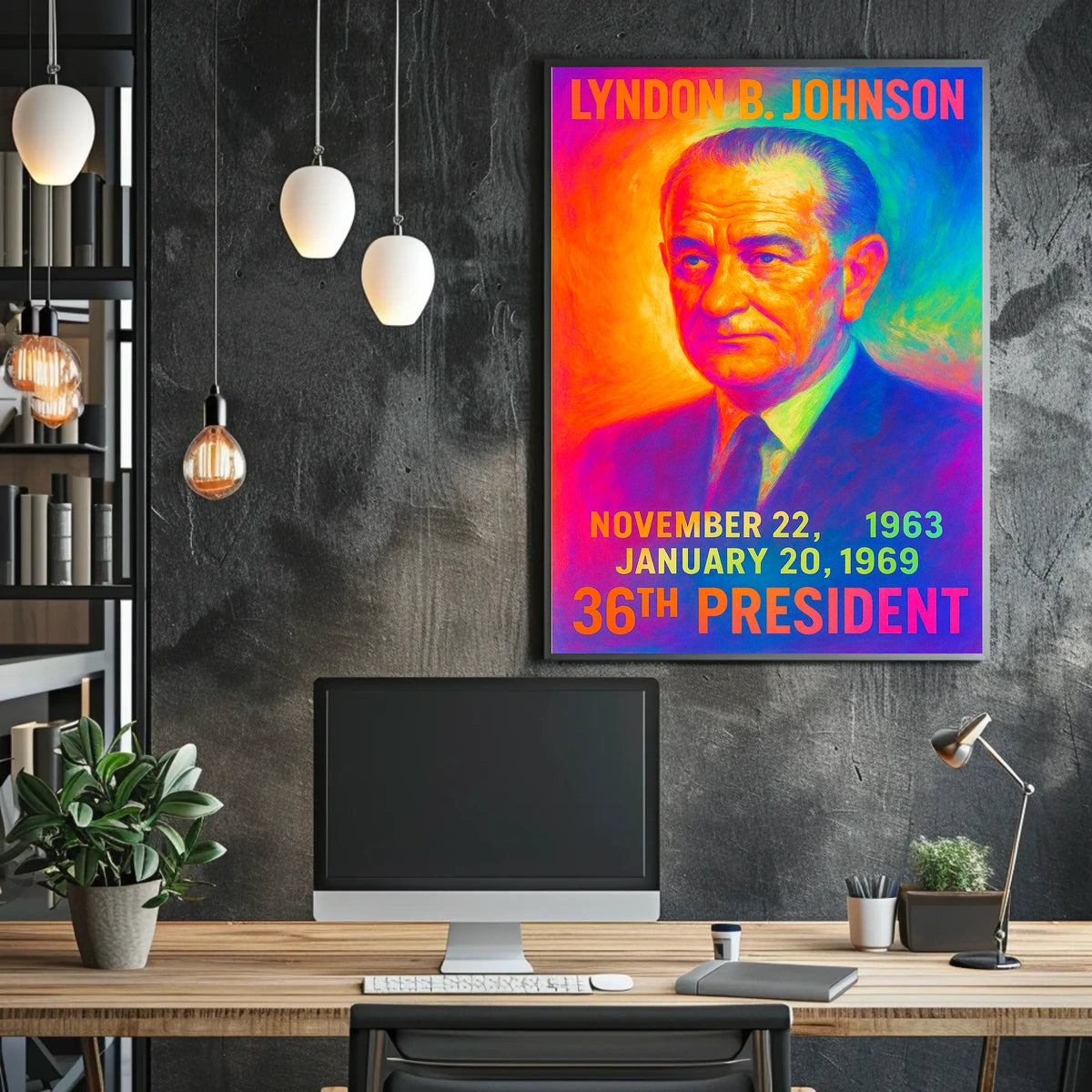Lyndon B. Johnson 36th President of the United States Neon Gradient Overlay Poster