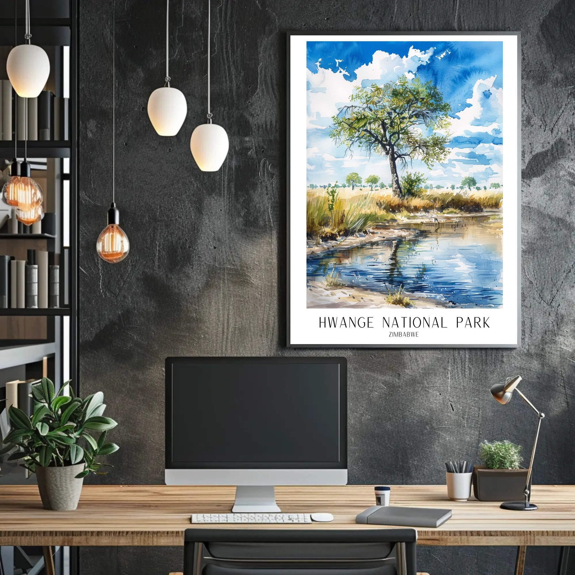 Hwange National Park Safari Landscape Watercolor National Park Poster PosterGoat