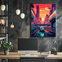 Futuristic Cityscape at Sunset Poster