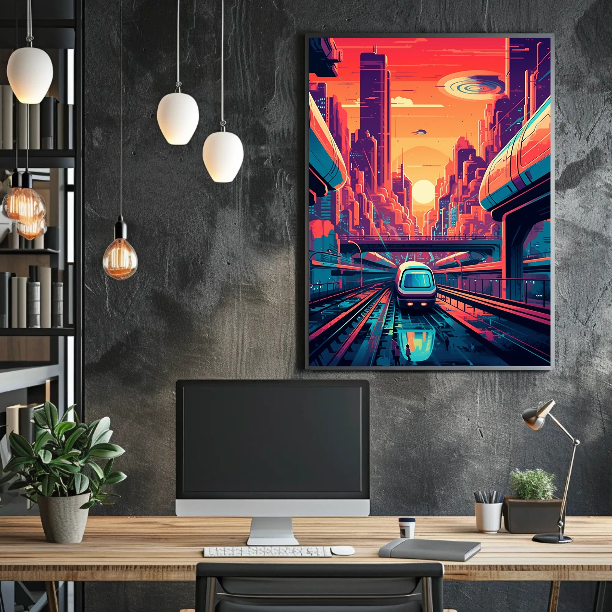 Futuristic Cityscape at Sunset Poster