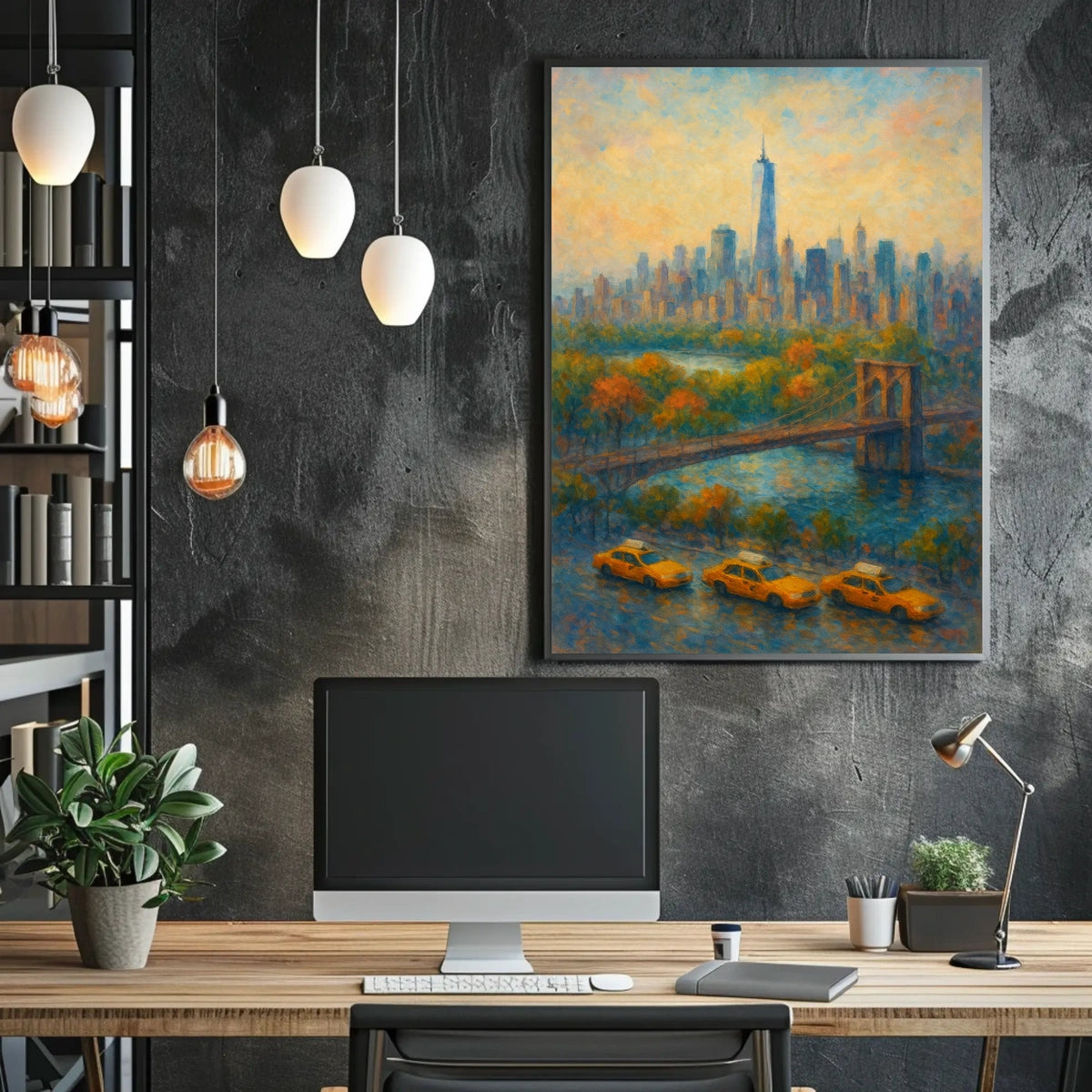 New York City Autumn Skyline Poster Abstract Wall Art