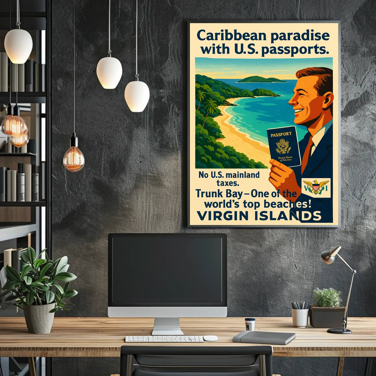 Caribbean Paradise With U.S. Passports Poster
