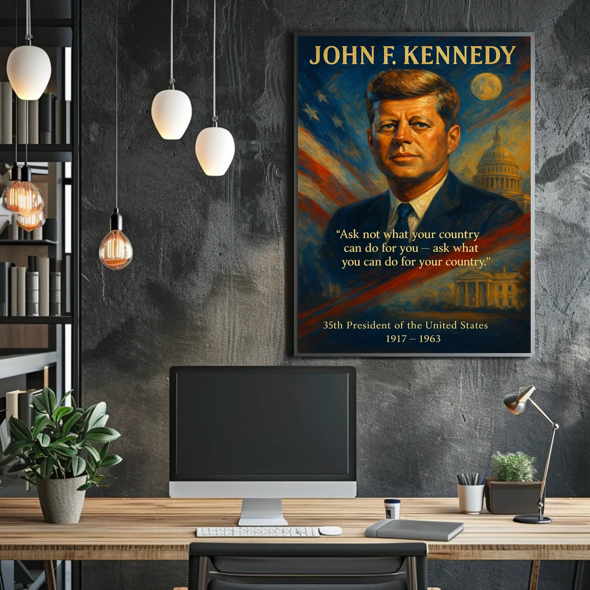 JFK Inspirational Quote Patriotic Vintage Art Poster