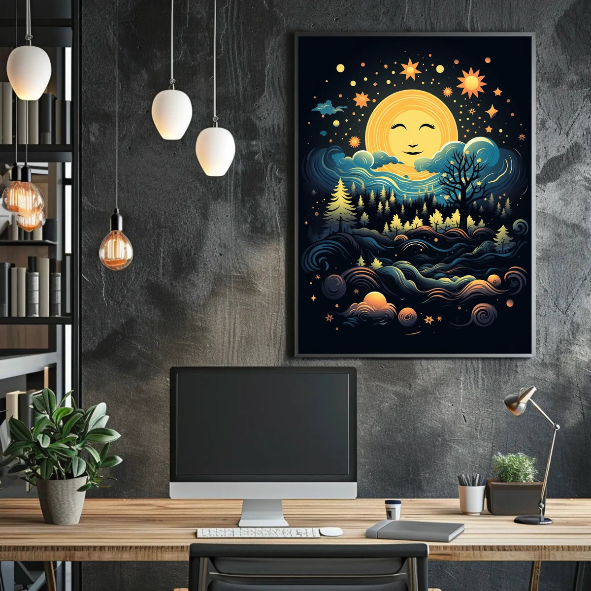 Celestial Harmony Moonlit Forest Poster