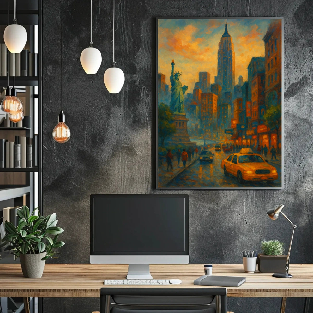 New York City Dusk Urban Scene Poster Modern Wall Art
