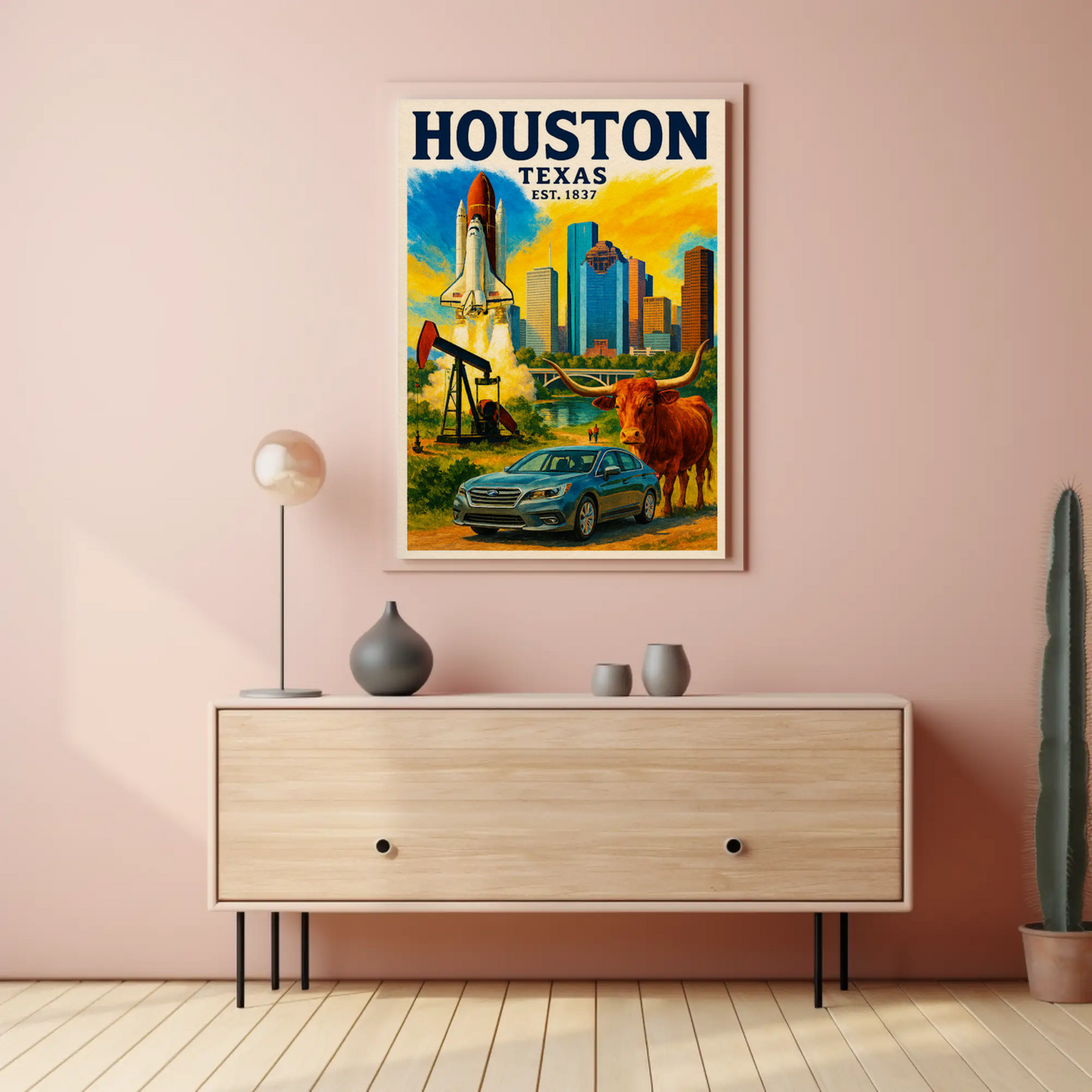 Houston Texas Longhorn Space Skyline Art Poster