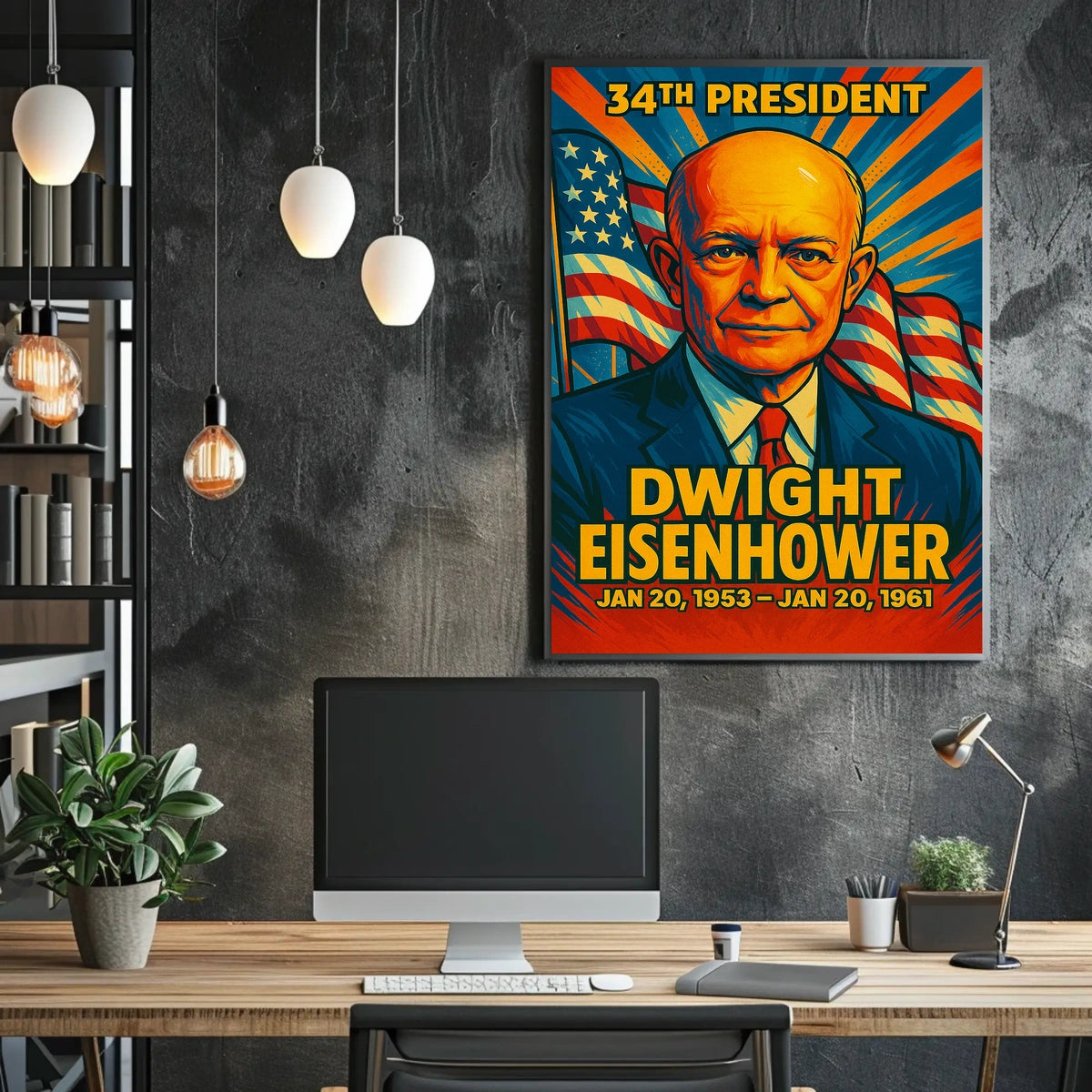 Dwight D. Eisenhower 34th President of the United States Colorful Comic Book Style Poster