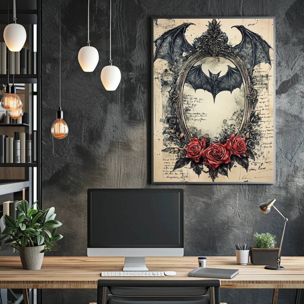Gothic Bat Design Artistic Abstract and Pop Culture Poster
