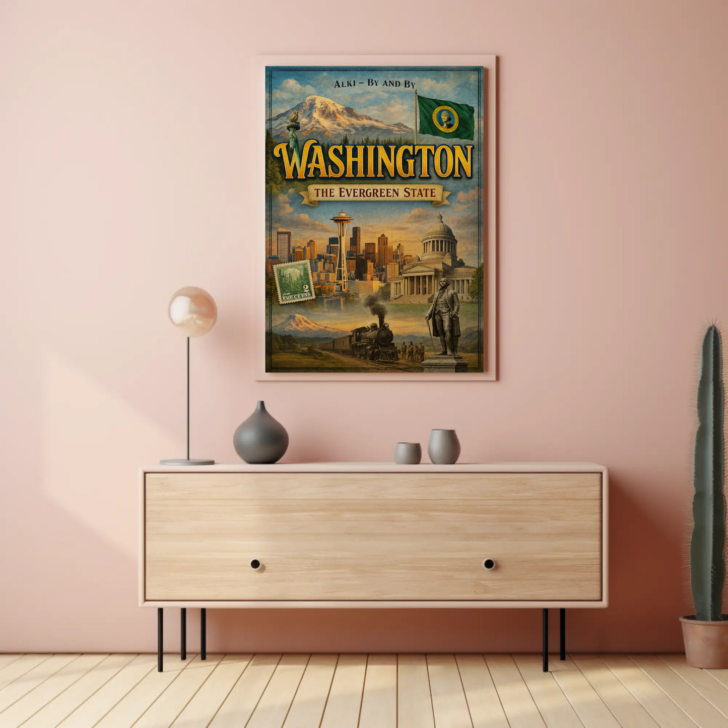 Washington DC White House Capitol Vintage Illustration Travel Poster