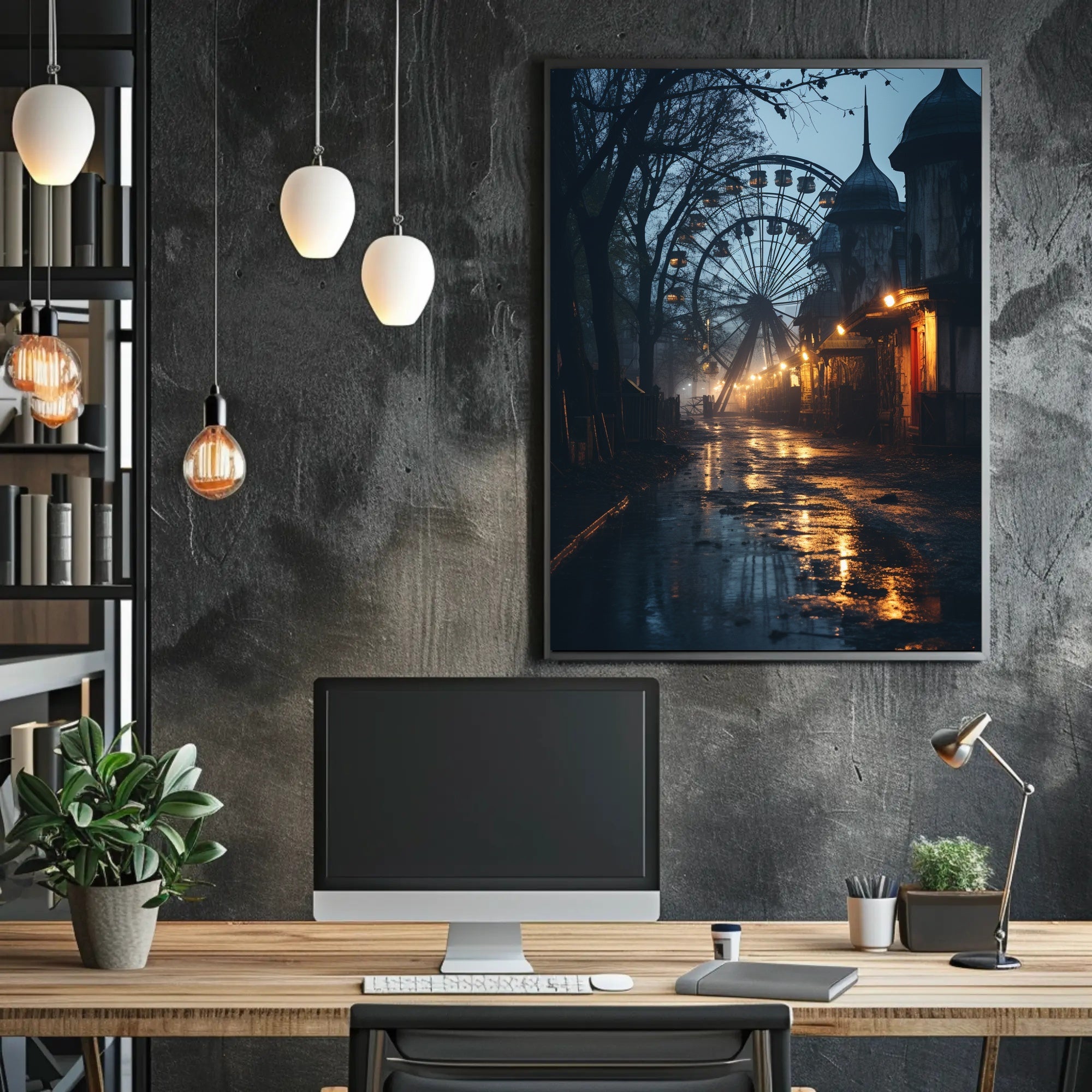 Eerie Abandoned Amusement Park Nostalgia - Abstract Artistic Poster