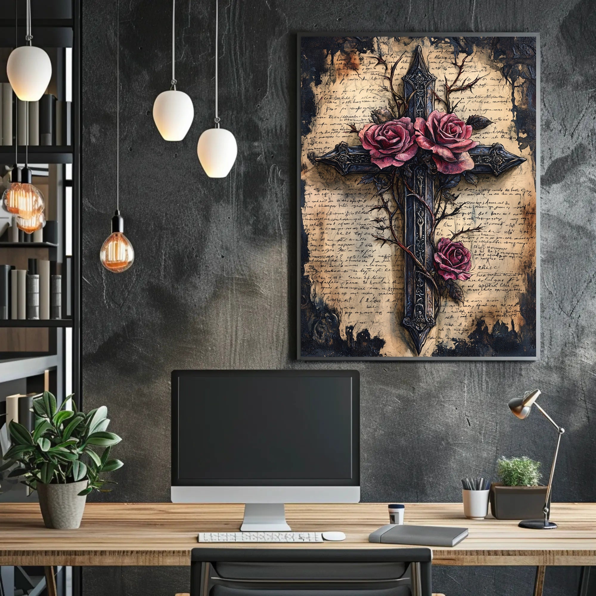 Roses And Cross Poster