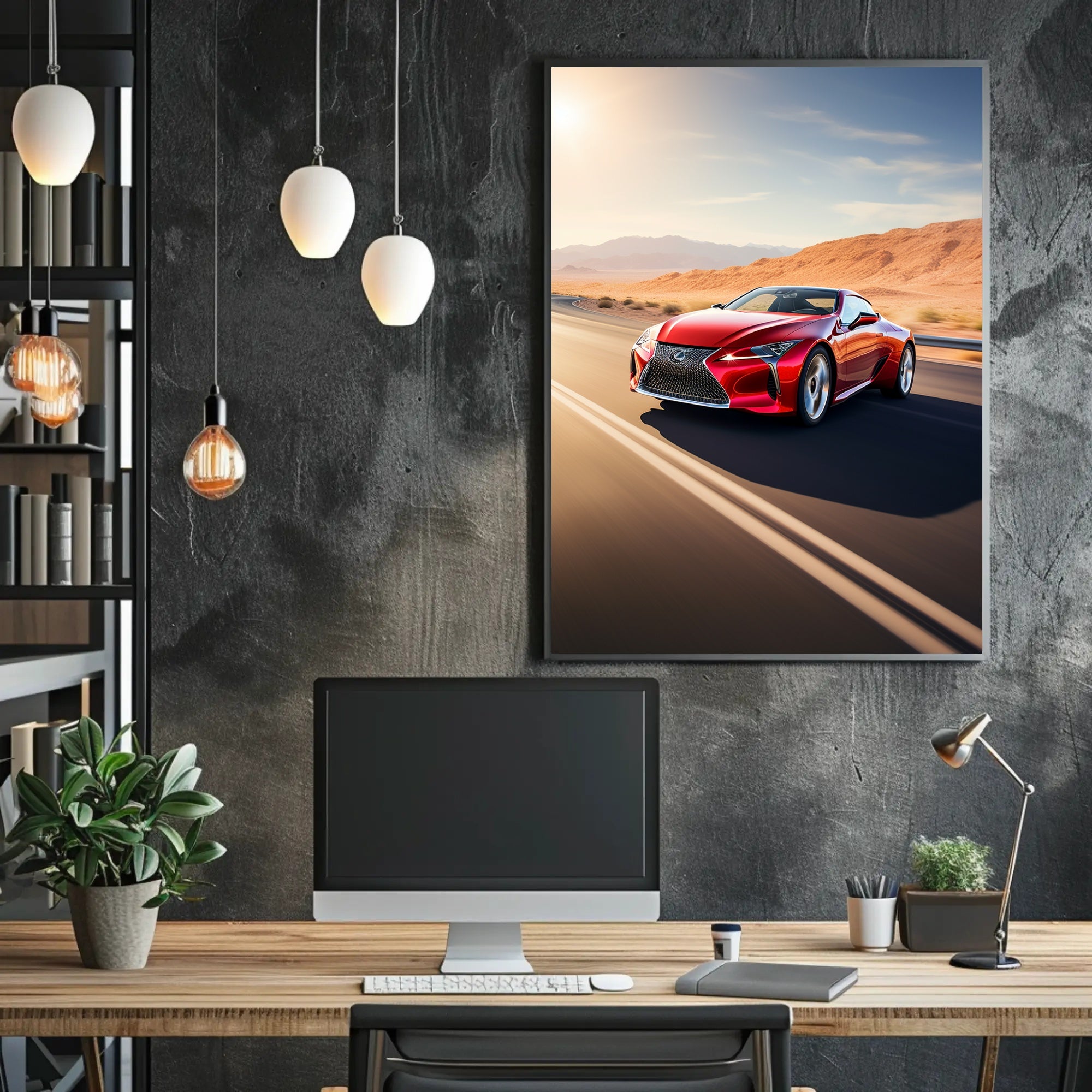 Red Sports Car in Motion Poster PosterGoat