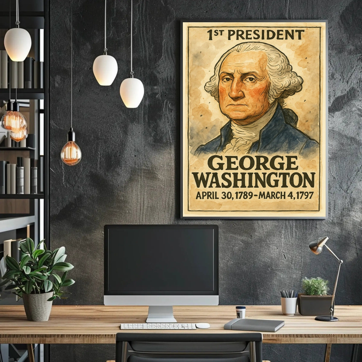 George Washington 1st President of the United States Exaggerated Cartoon Sketch Poster