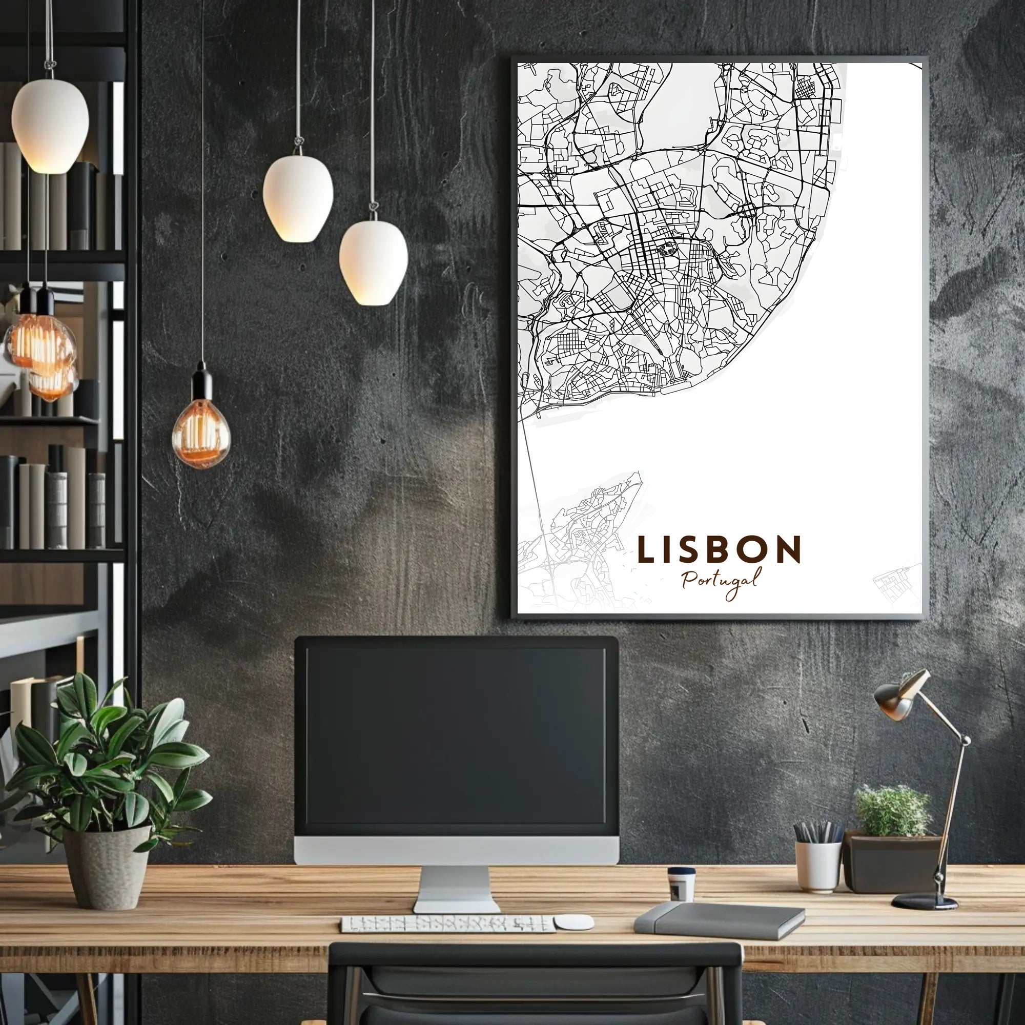 Lisbon Modern Minimalist Map Art Print Urban or Cityscape Poster