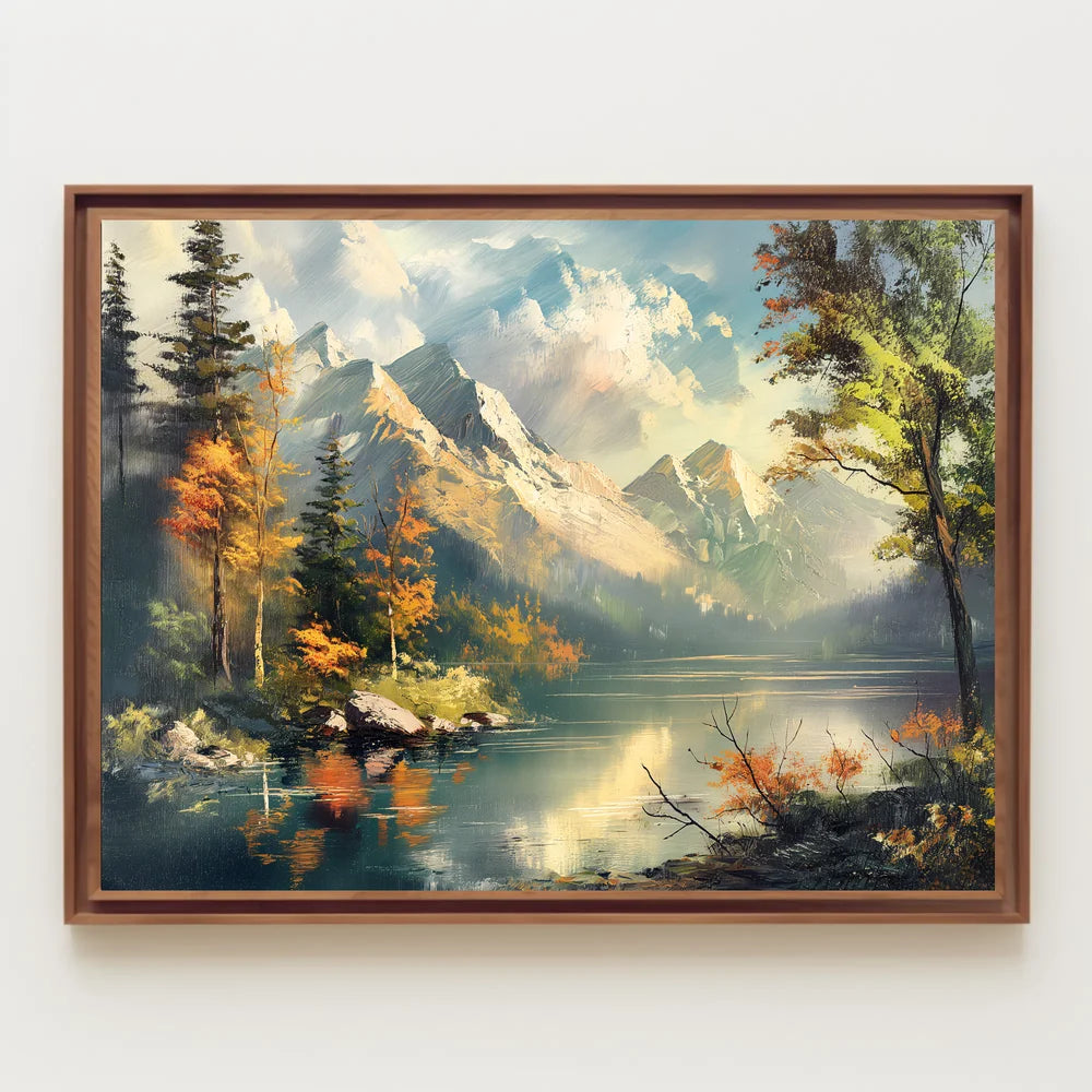 Serene Mountain Landscape Autumn Impressionistic Art Poster