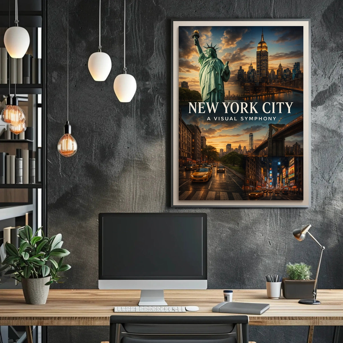 New York City Iconic Landmarks Poster Modern Wall Art
