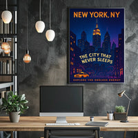 New York City Skyline At Night Poster Modern Wall Art