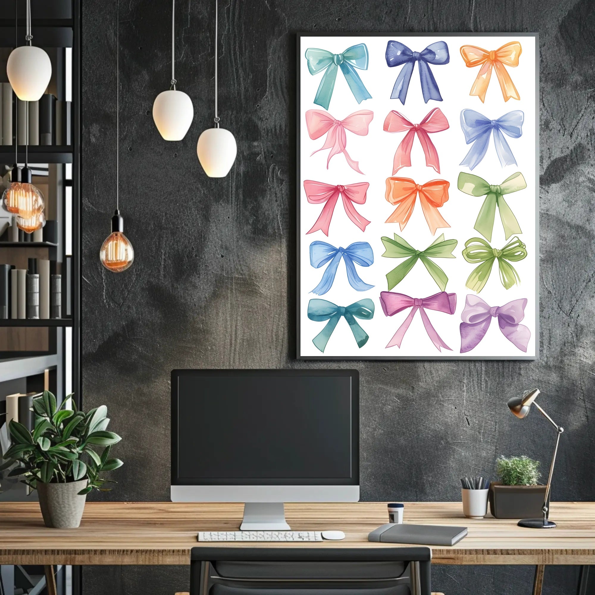 Watercolor Bow Collection Art Poster PosterGoat