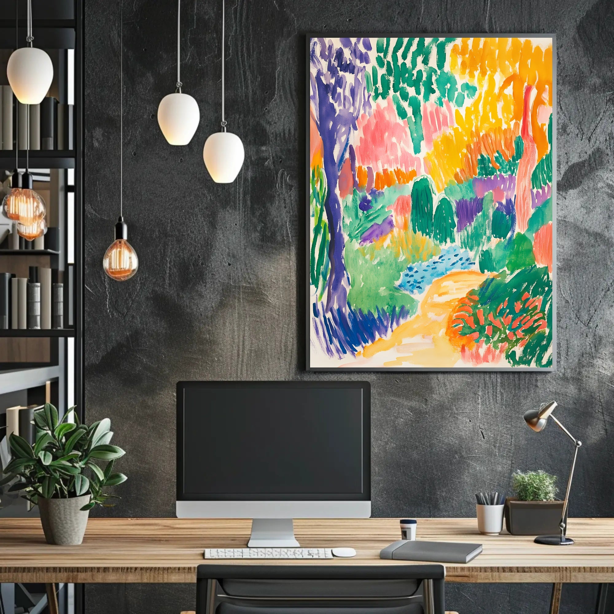 Vibrant Impressionistic Garden Scene Art Print - Abstract Poster