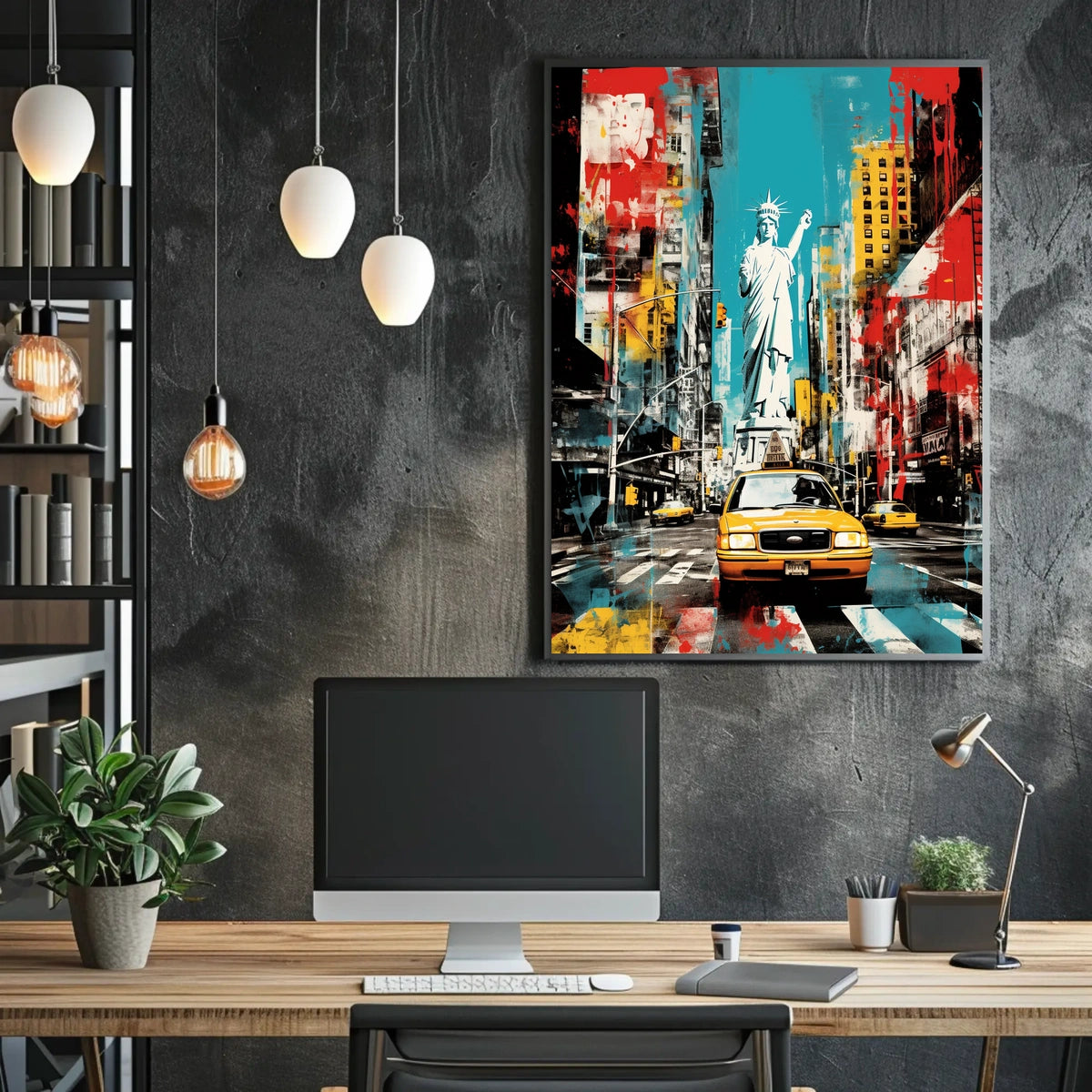 Vibrant Yellow Taxis and Liberty: Bold New York Travel Poster
